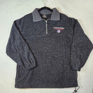Rag Wear Mens Small Quarter Zip Pullover Charcoal Grey God Bless America USA